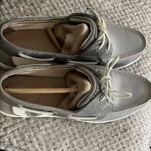 Sperry Gray Boat Shoes with Nautical Design and Rawhide Laces
